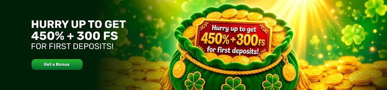 Patrick Spins Casino welcome bonus of 450% plus 300 free spins